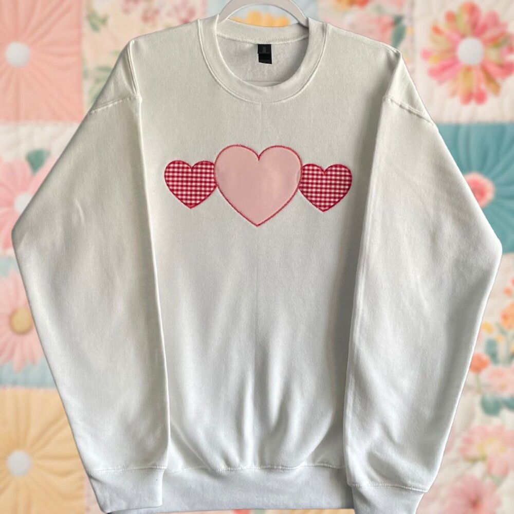 Heart Patchwork Red Gingham and Light Pink White … - image 1